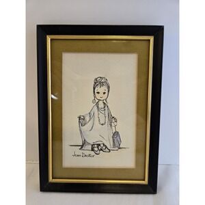 Dress Up Mom's Clothes Girl Pencil Drawing‎ Sign Jean Decker Matte Framed Glass